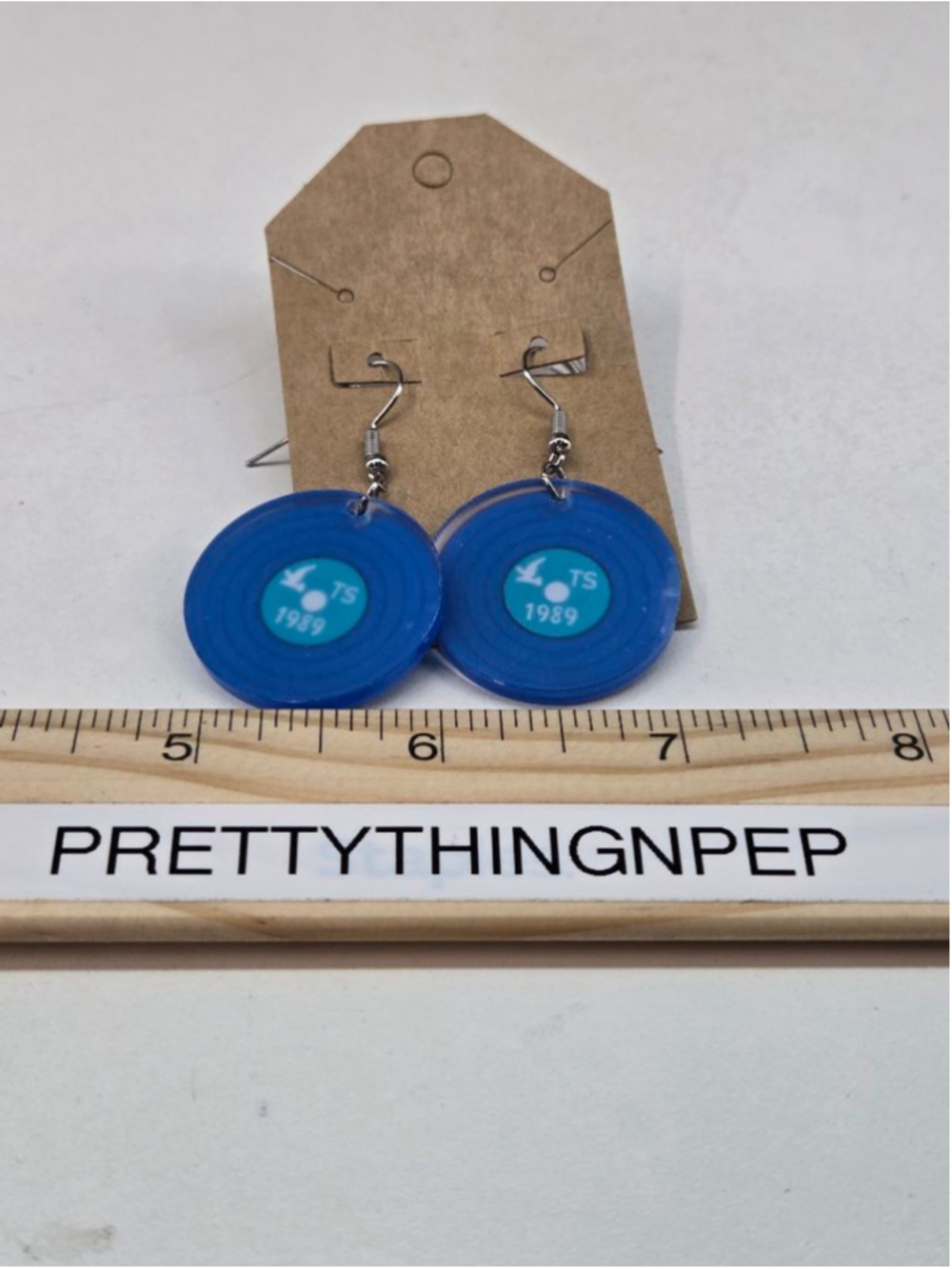 Blue Taylor Swift 1989 Vinyl Record Acrylic Drop Earrings Fishhooks Collectible - Picture 4 of 6